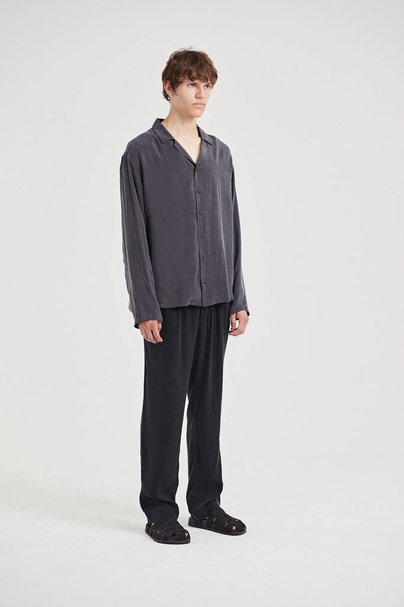 06/ Oftt Vegan Silk Shirt Faded Charcoal