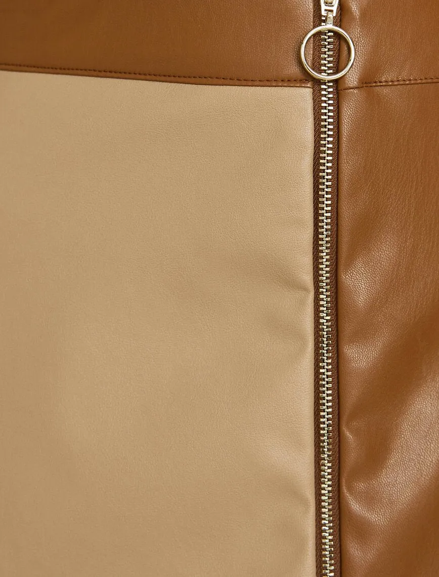 11883 Camel Leather Look Mini Skirt