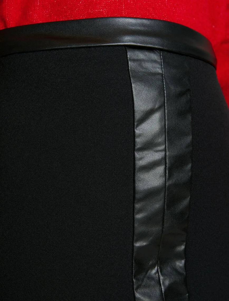 12251 Black Leather Look Knee Length Skirt