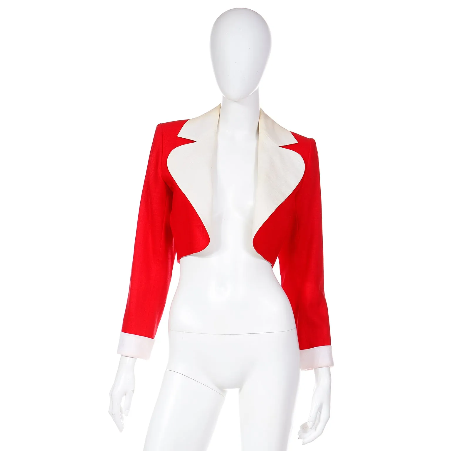 1986 Yves Saint Laurent Red & White Cropped Linen Jacket