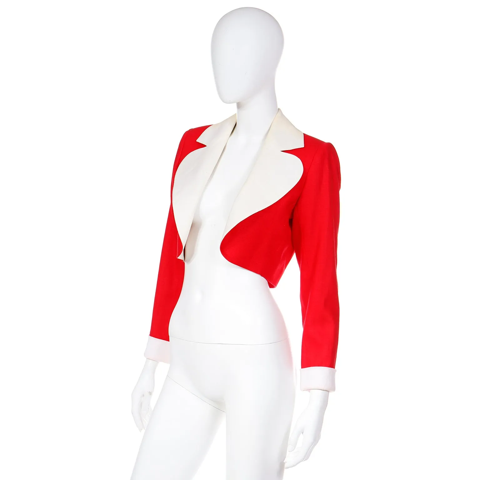 1986 Yves Saint Laurent Red & White Cropped Linen Jacket