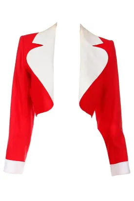 1986 Yves Saint Laurent Red & White Cropped Linen Jacket