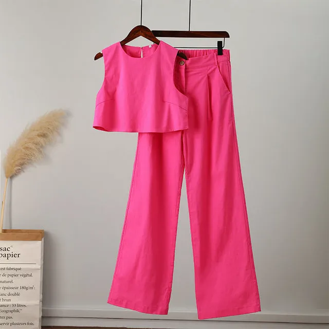 2-piece vest crop top and high waist flare pants suit