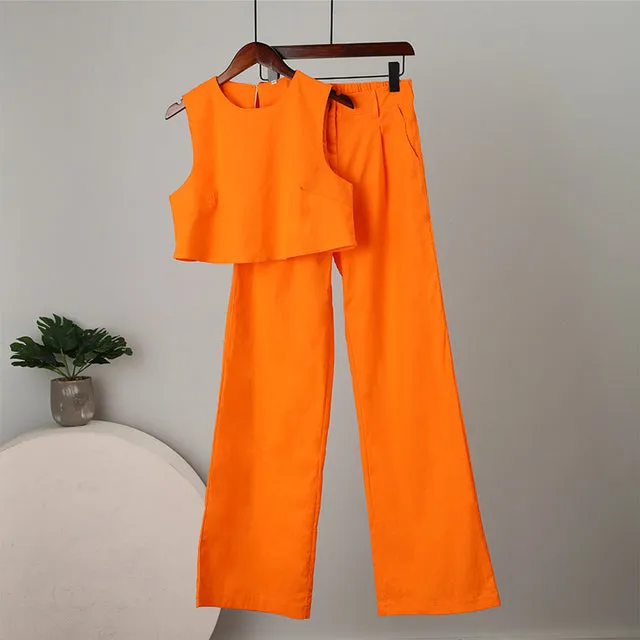 2-piece vest crop top and high waist flare pants suit