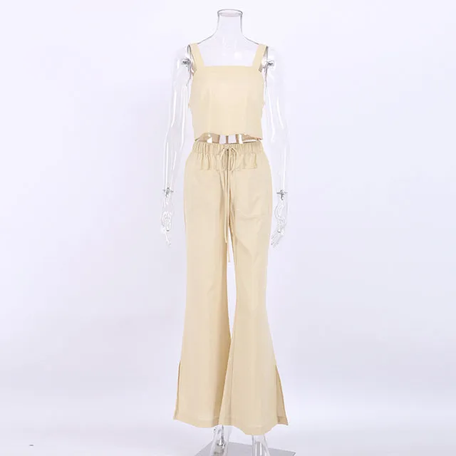 2-piece vest crop top and high waist flare pants suit