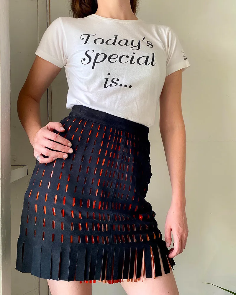 90s Alaia Lazer Cut Leather Mini Skirt