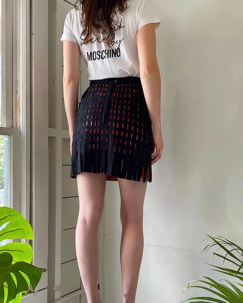 90s Alaia Lazer Cut Leather Mini Skirt