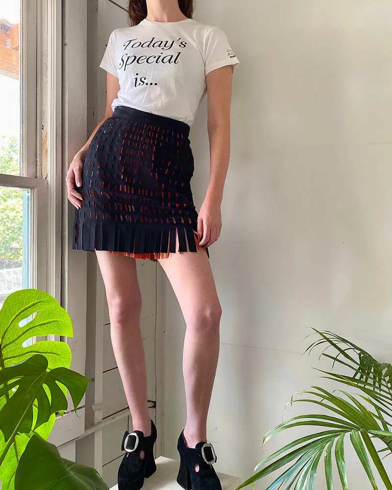 90s Alaia Lazer Cut Leather Mini Skirt