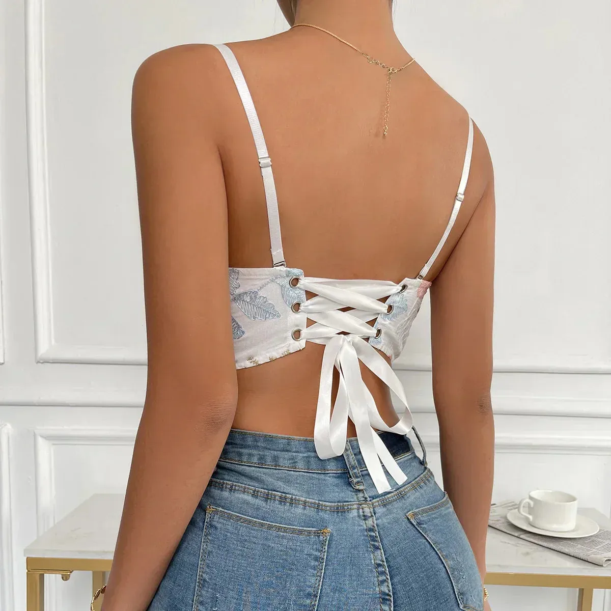 Advbridge-Summer Woman Clothes Sleeveless Corset Crop Tops Sexy Halter Bustier Tank Top with Underwire Slim Camis Strap Removable Two Ways