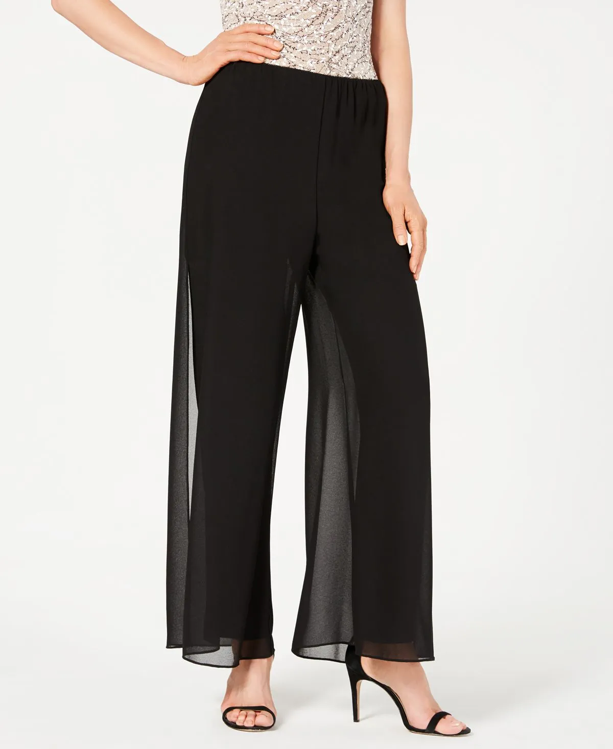 Alex Evenings Wide Chiffon Pants, Black