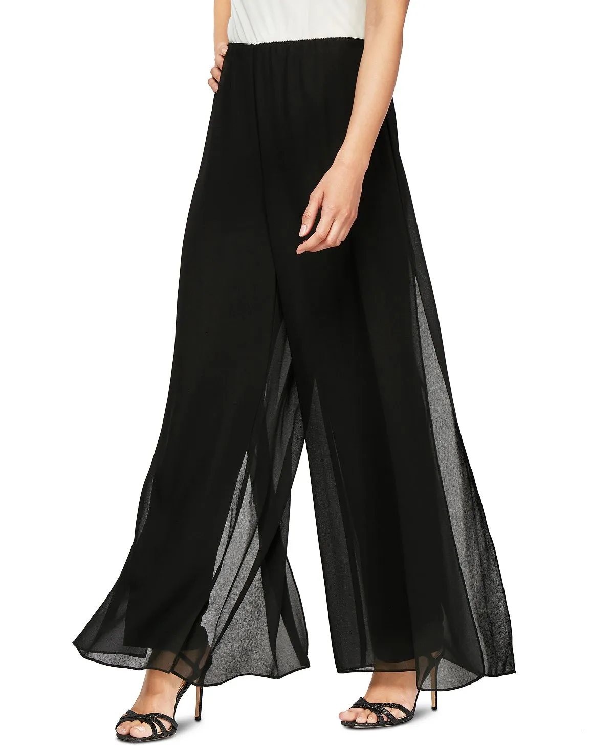 Alex Evenings Wide Chiffon Pants, Black