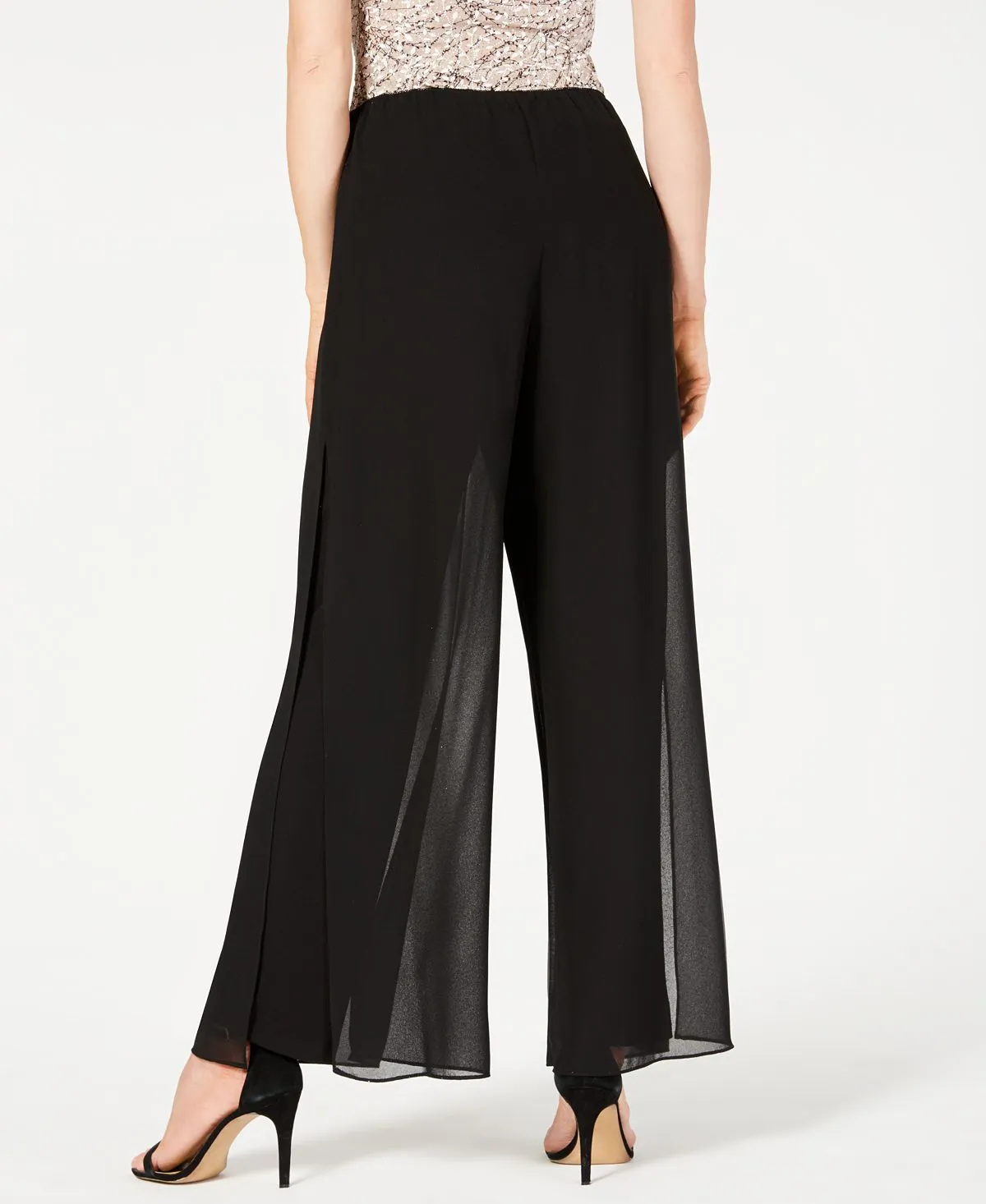 Alex Evenings Wide Chiffon Pants, Black