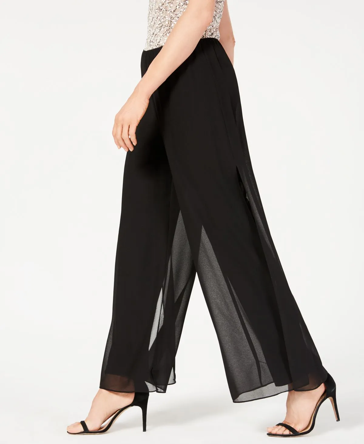 Alex Evenings Wide Chiffon Pants, Black