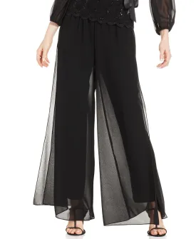 Alex Evenings Wide Chiffon Pants, Black