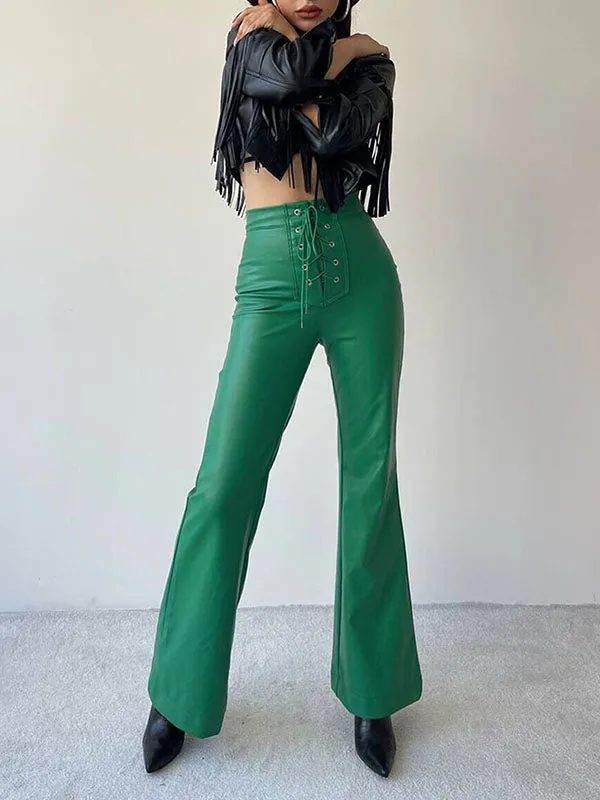 Bandage Solid Color Flared Pants Trousers Pants