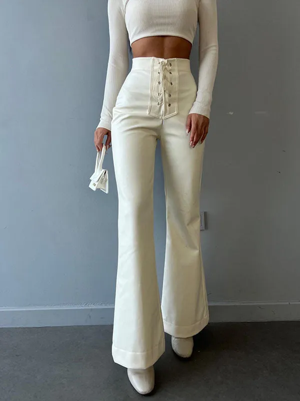 Bandage Solid Color Flared Pants Trousers Pants