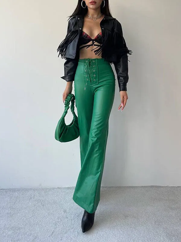 Bandage Solid Color Flared Pants Trousers Pants