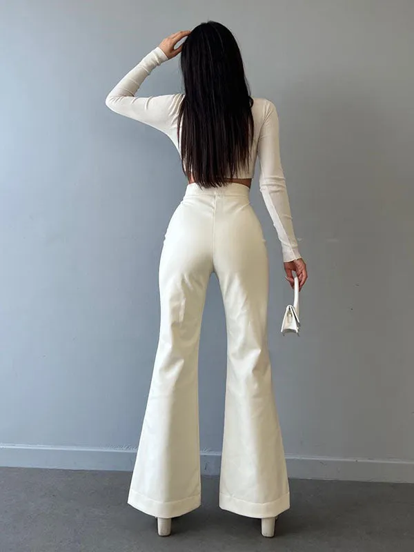 Bandage Solid Color Flared Pants Trousers Pants