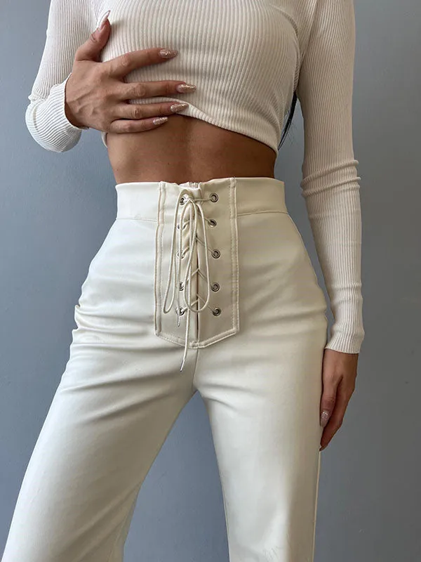 Bandage Solid Color Flared Pants Trousers Pants