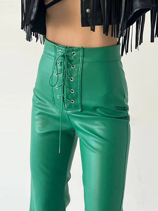 Bandage Solid Color Flared Pants Trousers Pants