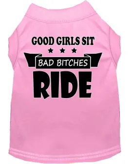 Bitches Ride Screen Print Dog Shirt Light Pink Med (12)