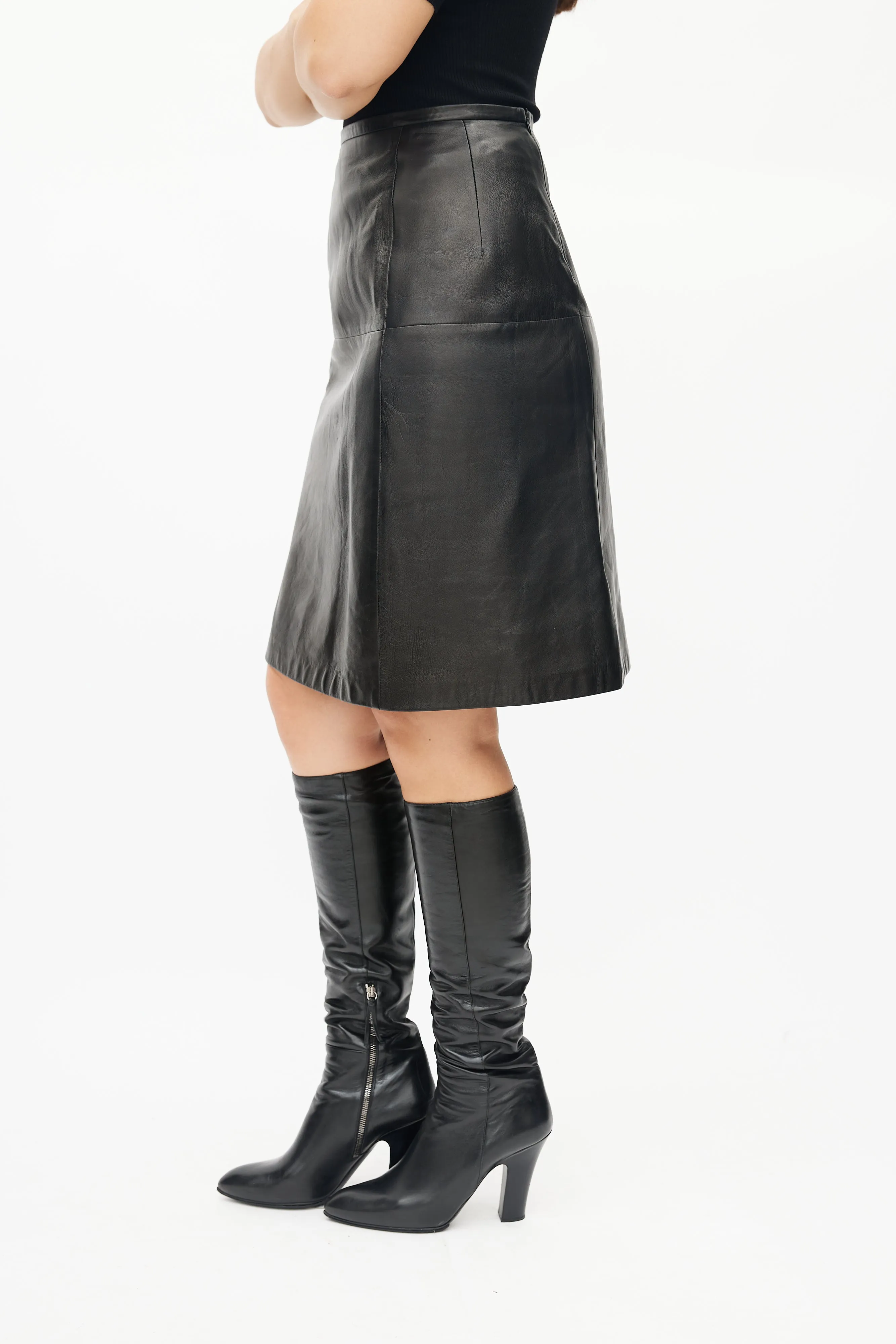 Black Leather Panelled Skirt