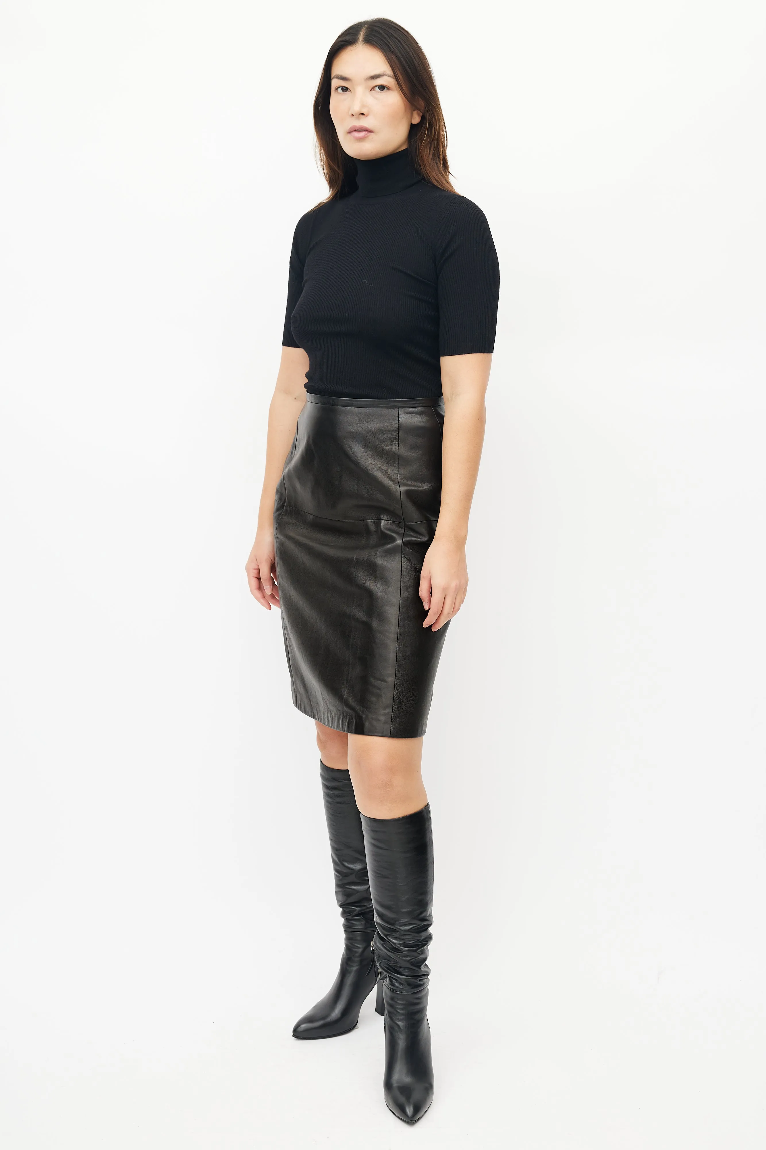 Black Leather Panelled Skirt