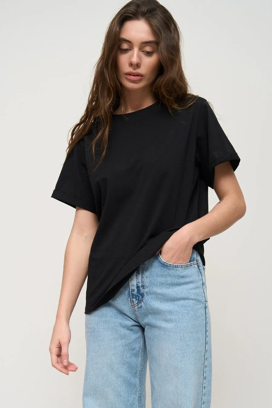 Black Oversized Roll Up Sleeve T-Shirt