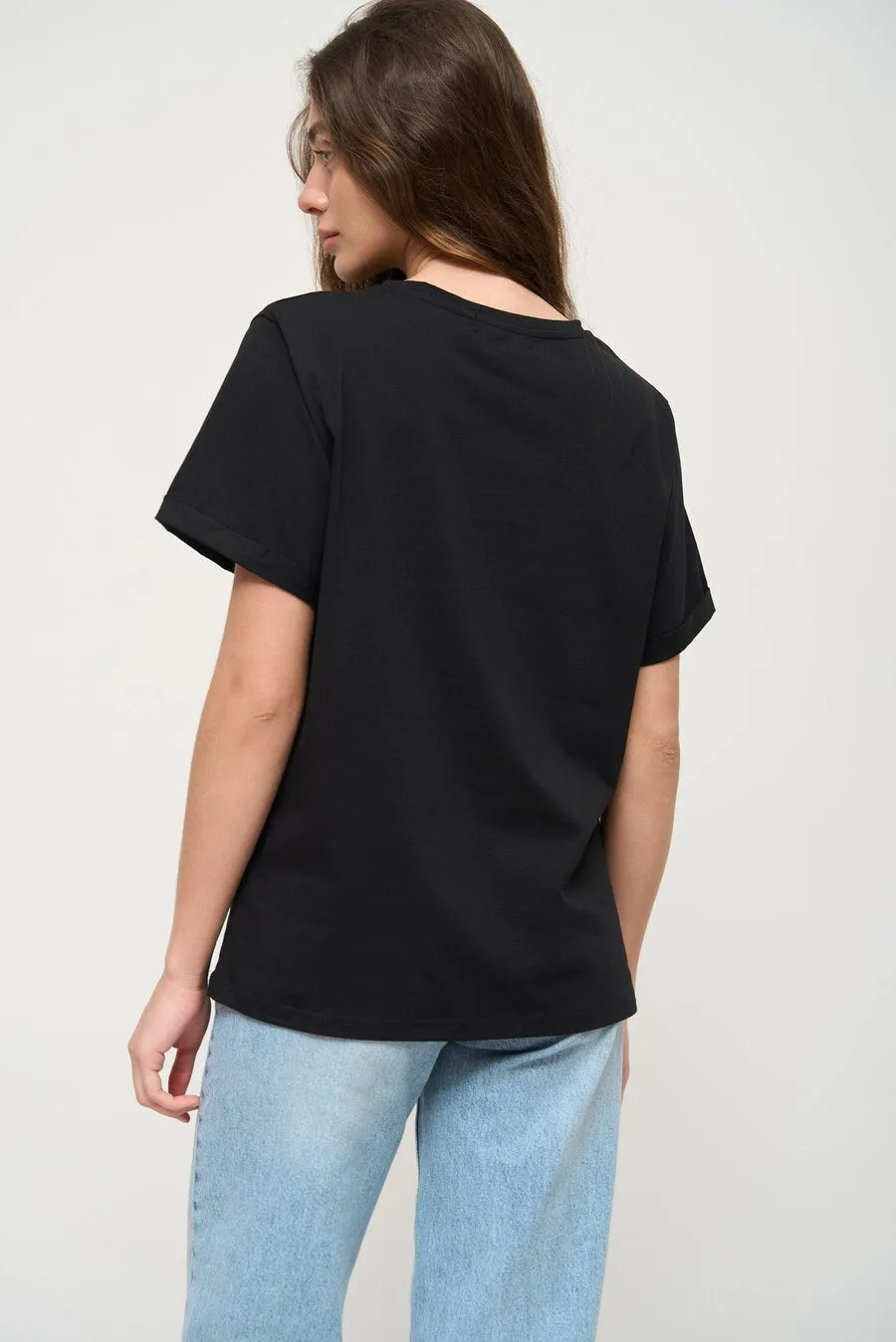 Black Oversized Roll Up Sleeve T-Shirt