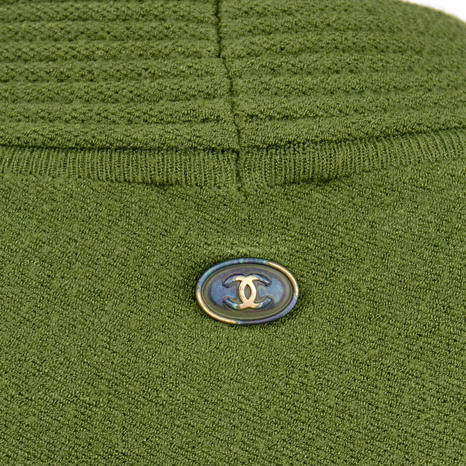 Chanel Green Beaded Cashmere Blend Crew Neck Pullover Sweater