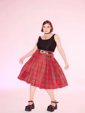 [Curve Beauty] Red Punk Plaid Skirt