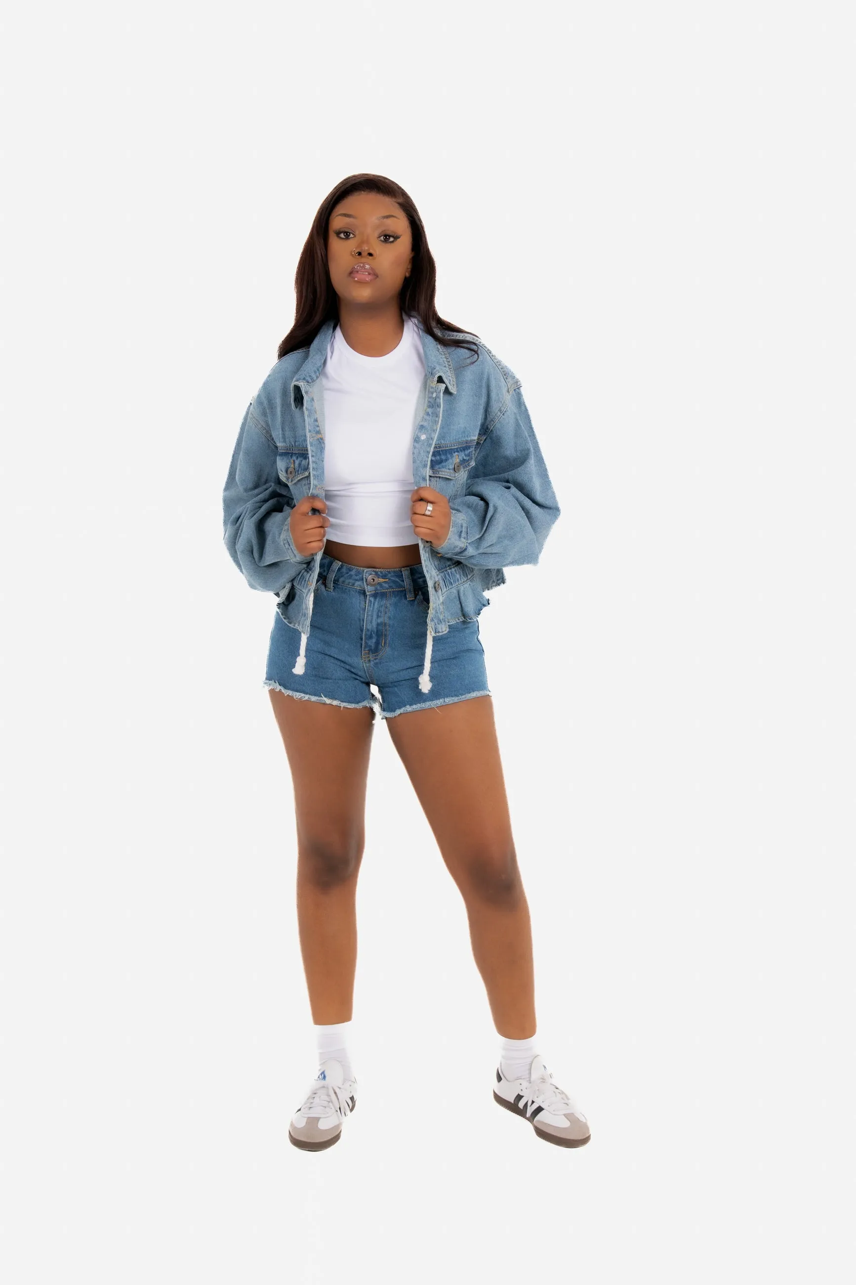 Dakota Oversized But Cropped Denim Jacket With Rope Pull Detail