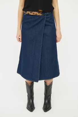 Dark Wash Slit Denim Midi Skirt