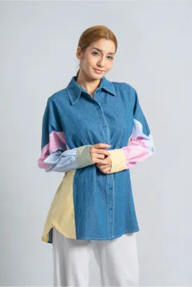 Denim Shirt With Colored Sleeves