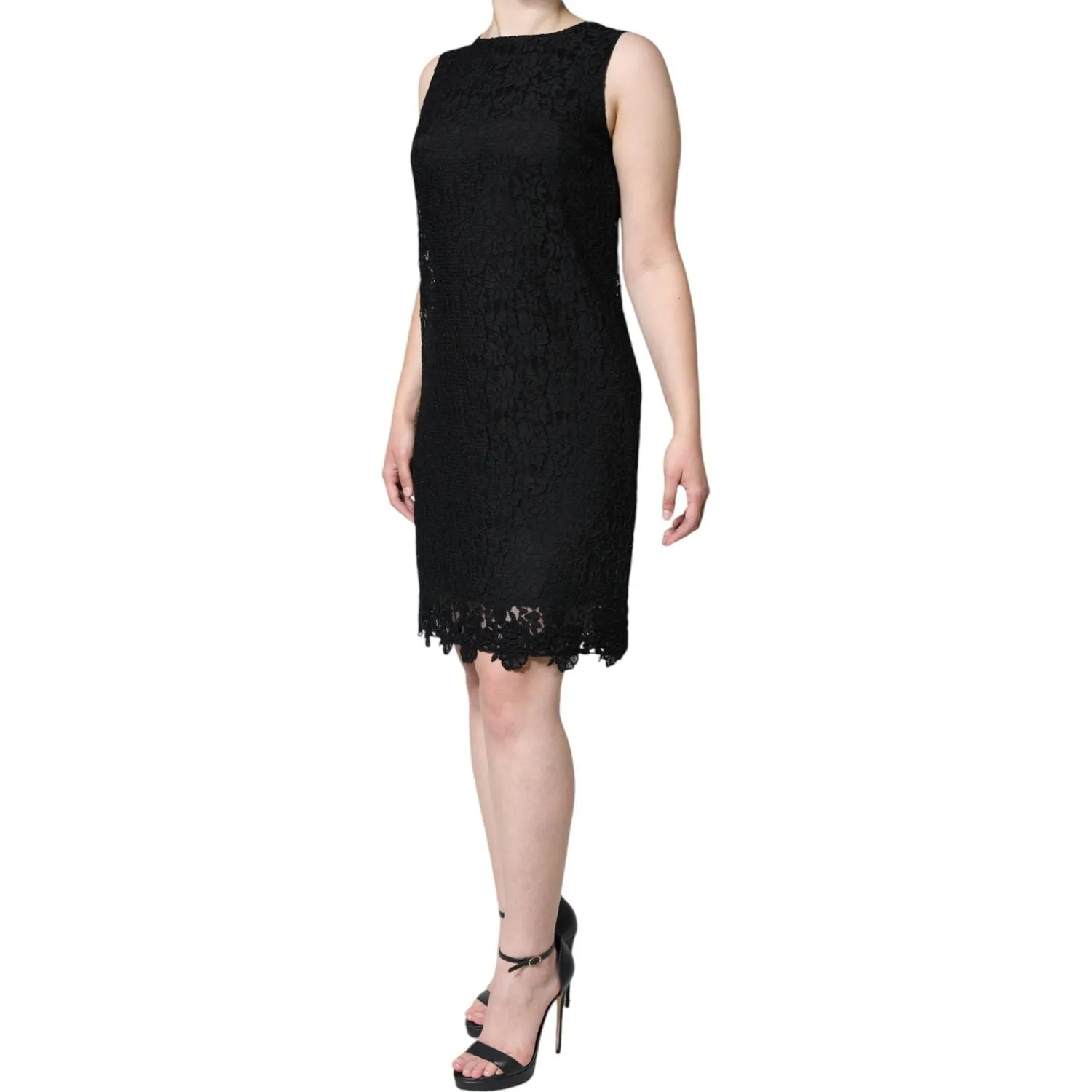 Dolce & Gabbana Black Floral Lace Sheath Sleeveless Mini Dress