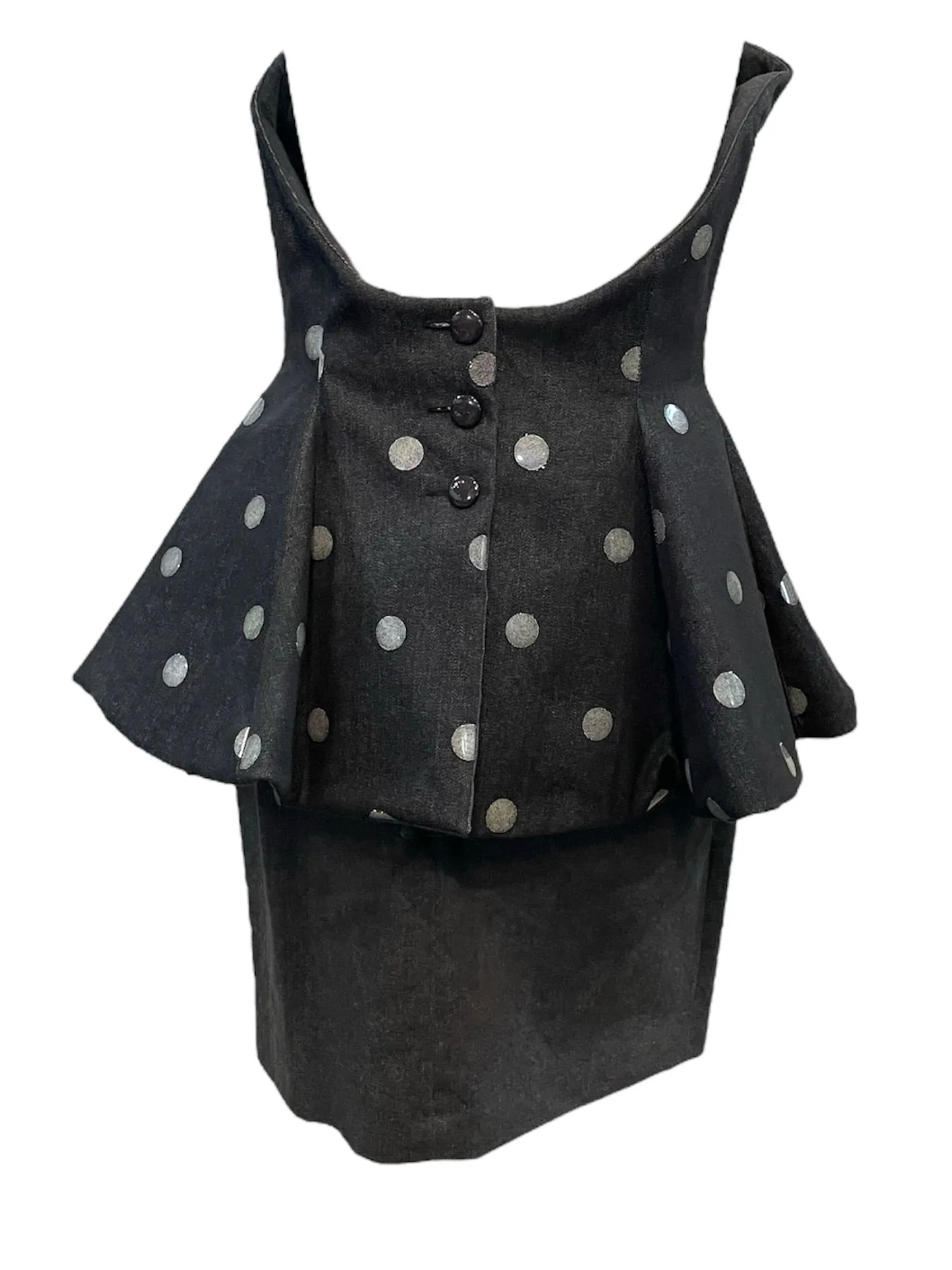 Enrico Coveri 80s OverDyed Black Polka Dot Dress and Cropped Jacket