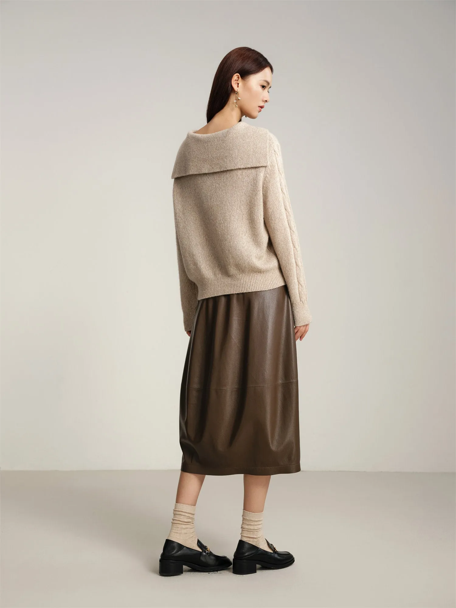 EP YAYING Loose Notched Collar Pullover