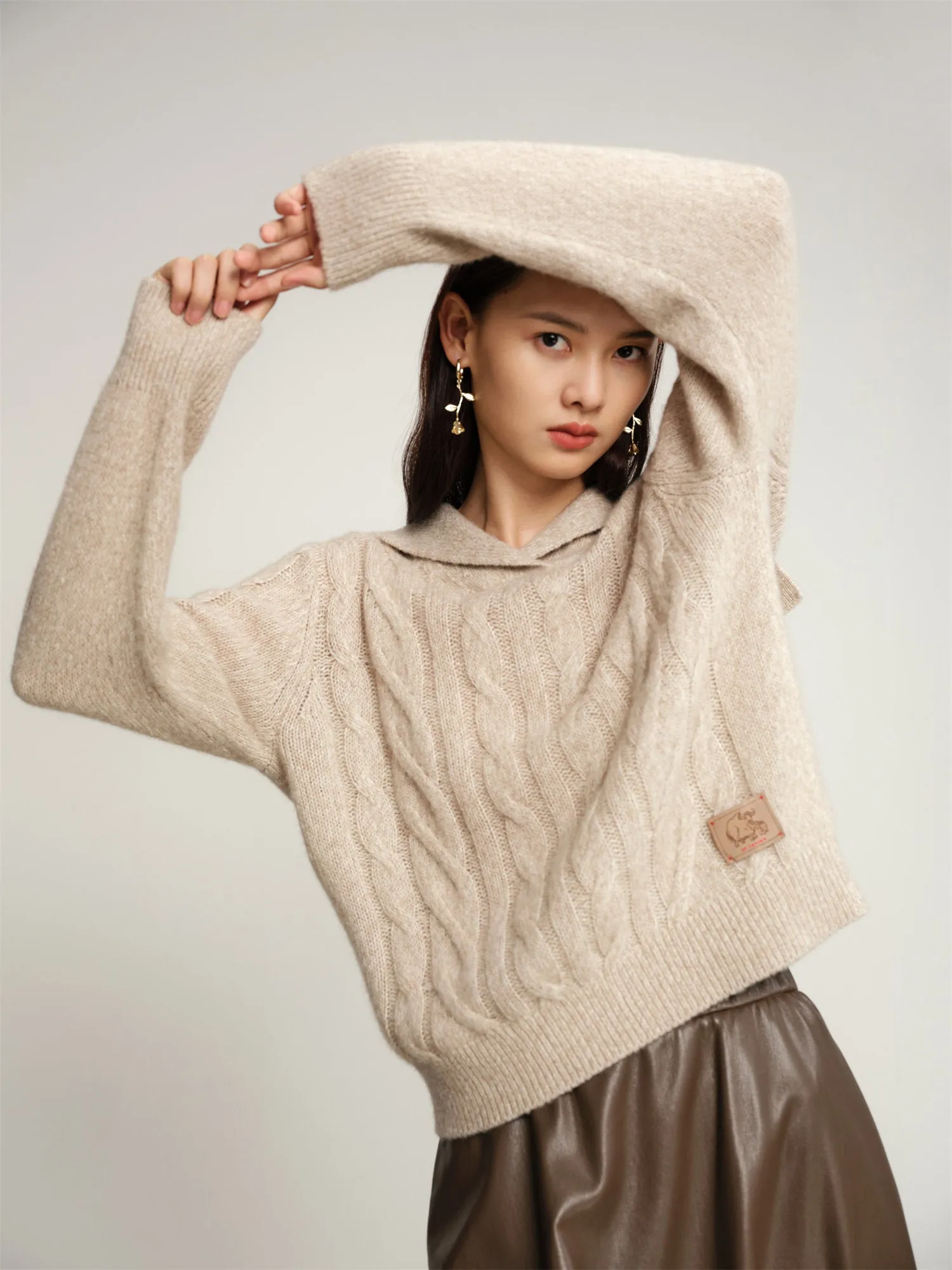 EP YAYING Loose Notched Collar Pullover