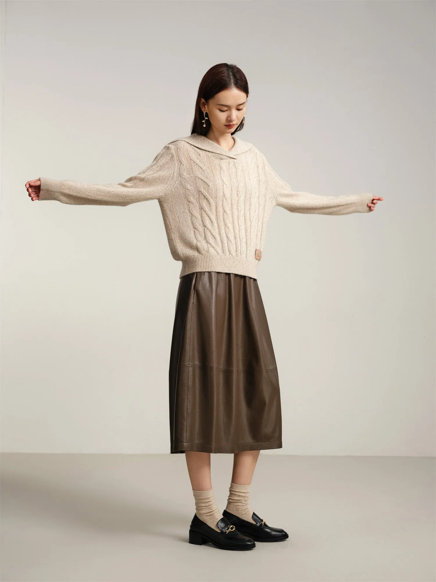 EP YAYING Loose Notched Collar Pullover