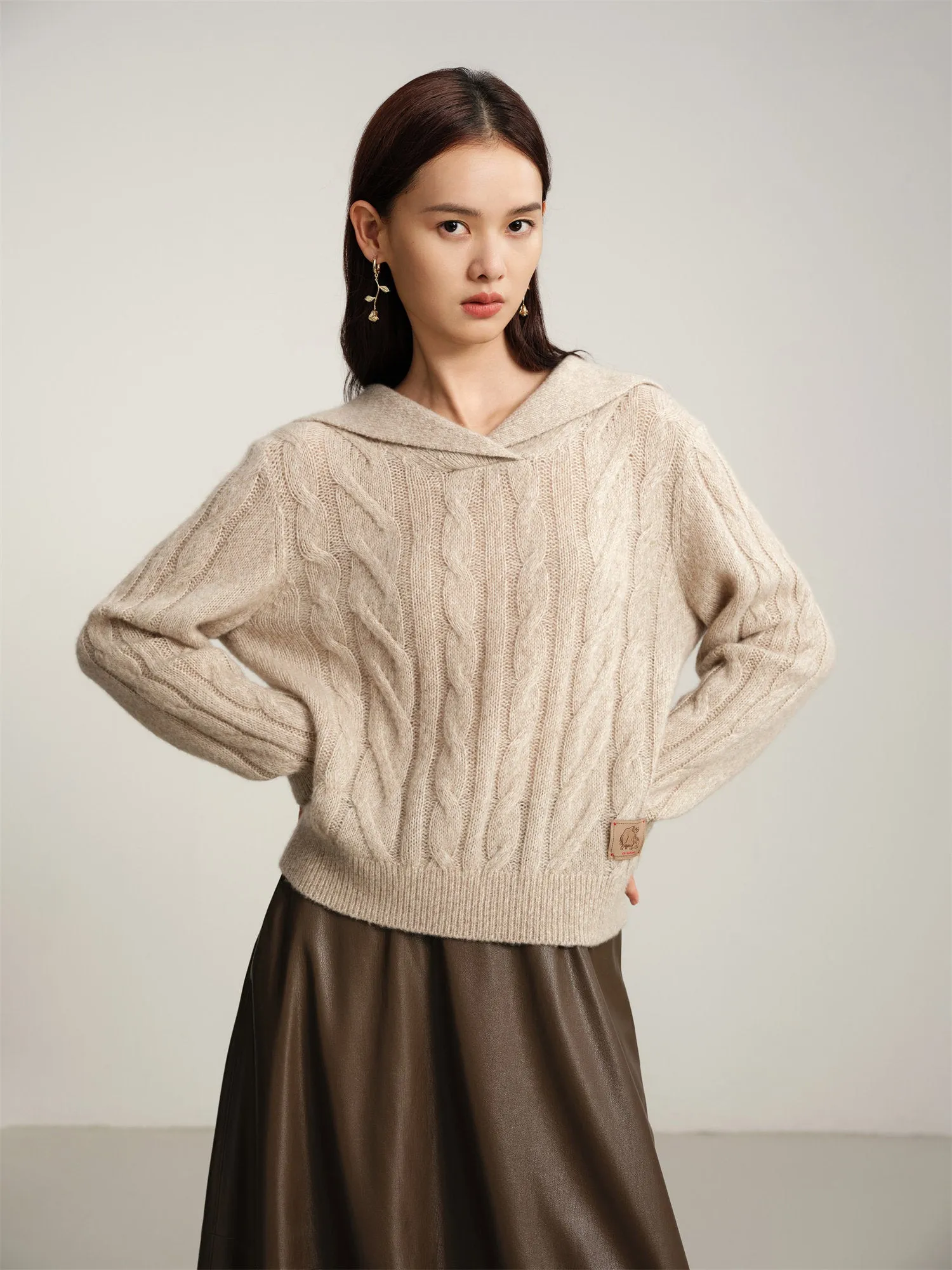 EP YAYING Loose Notched Collar Pullover