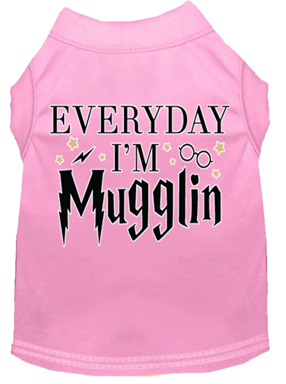 Everyday I'm Mugglin Screen Print Dog Shirt Light Pink Lg