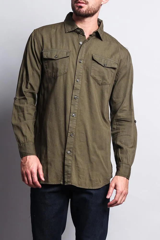 Extended Length Denim Button Up Shirt