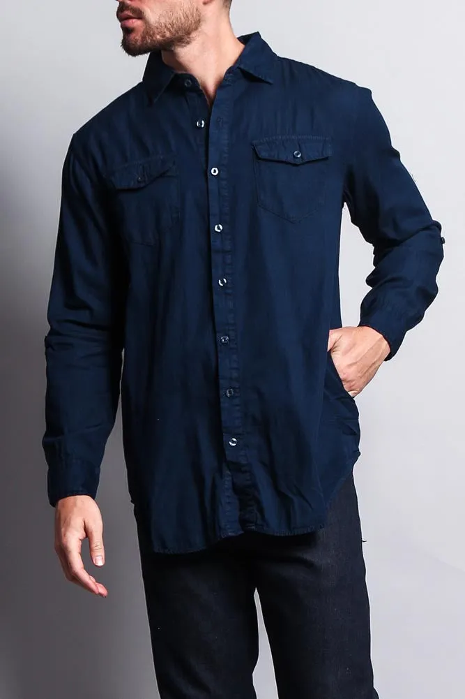 Extended Length Denim Button Up Shirt