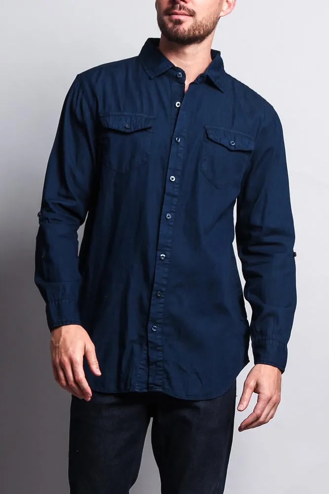 Extended Length Denim Button Up Shirt