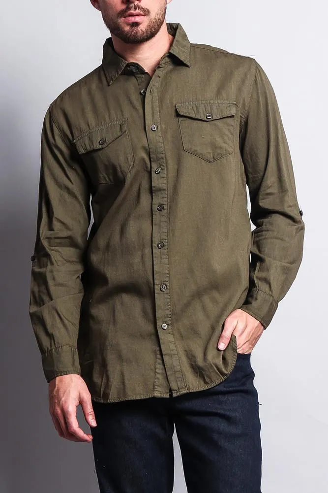 Extended Length Denim Button Up Shirt