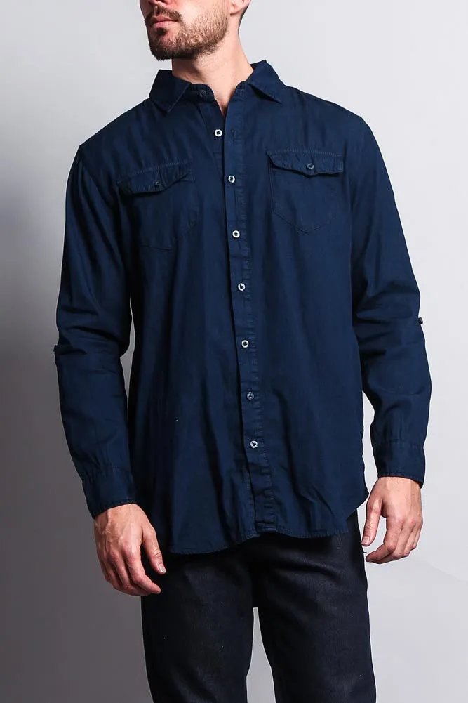 Extended Length Denim Button Up Shirt