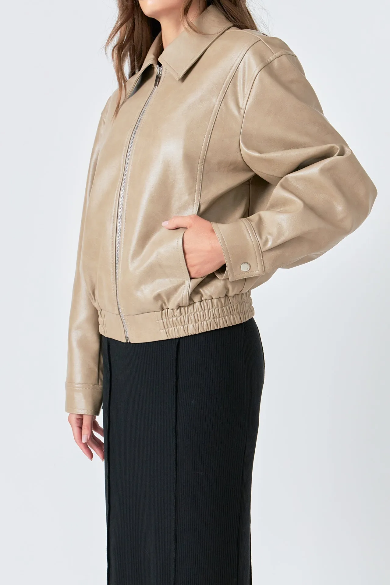 Faux Leather Cropped Jacket