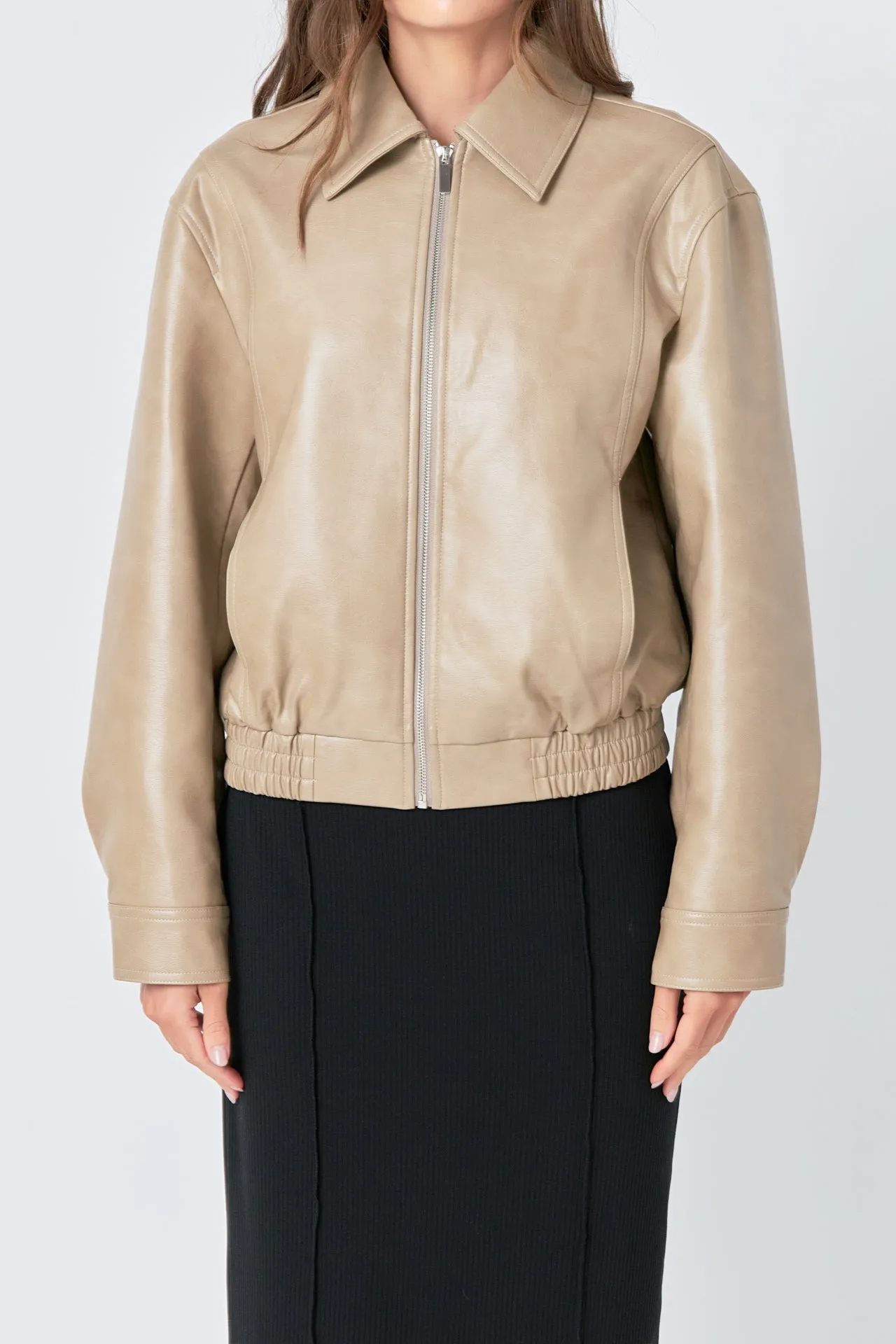 Faux Leather Cropped Jacket