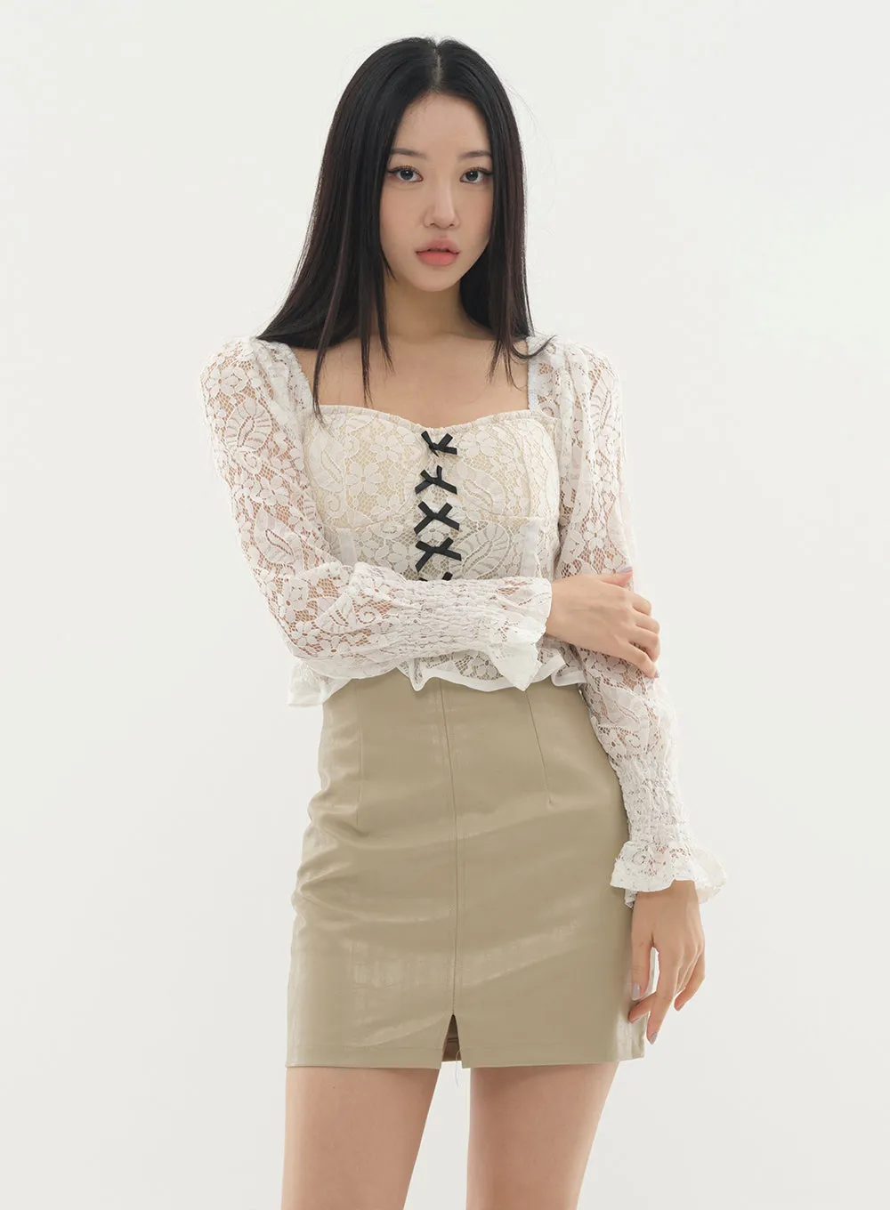 Faux Leather Skirt #Original Kpop #121662