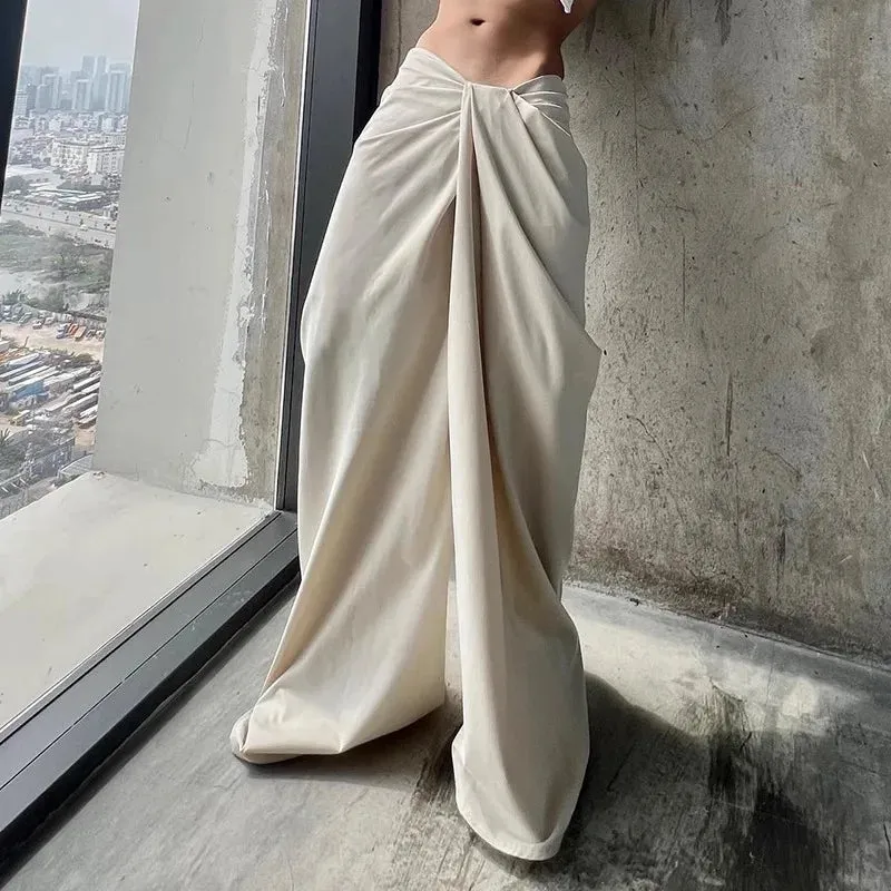 Girlary Simple And Plain Wide Leg Pants For Women With A Casual And Loose Design. Irregular Twisted Waist And Slim Waist Pants